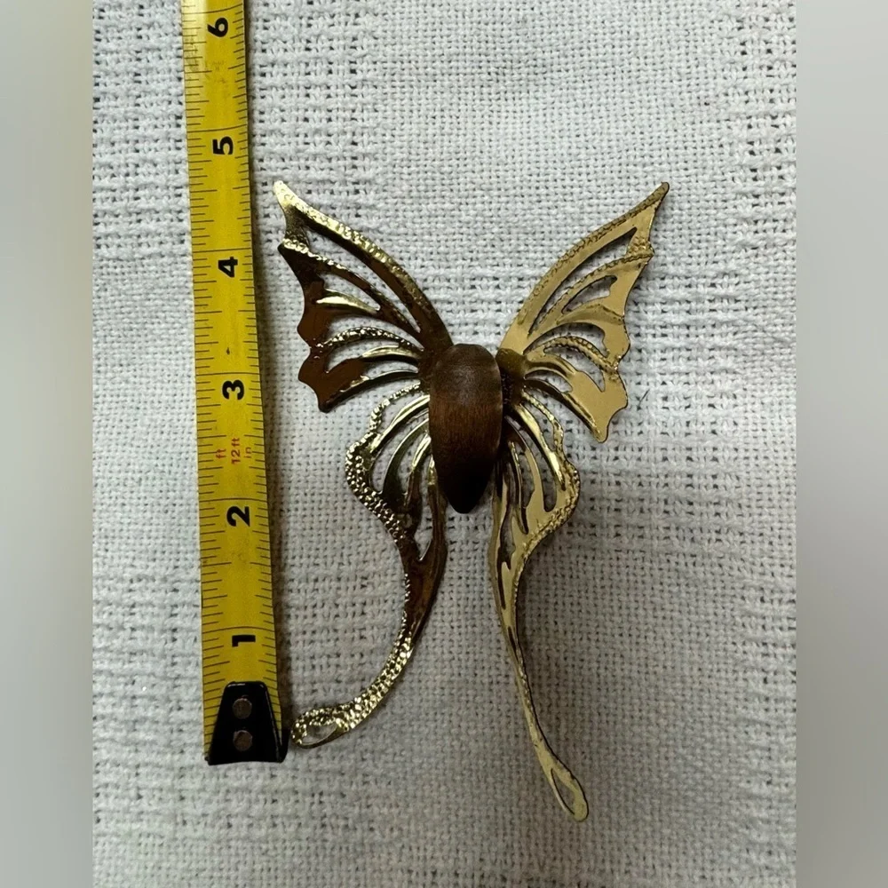 VTG MCM Brass wood butterfly wall decor 3 PCS